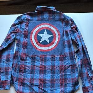 Custom Captain America blue button down shirt Old Navy Everyday sz Large